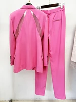 HIGH STREET Newest 2026 Designer Suit Set Women's Gauze Patchwork Single Button Blazer Pencil Pants Suit 2pcs - Image 4