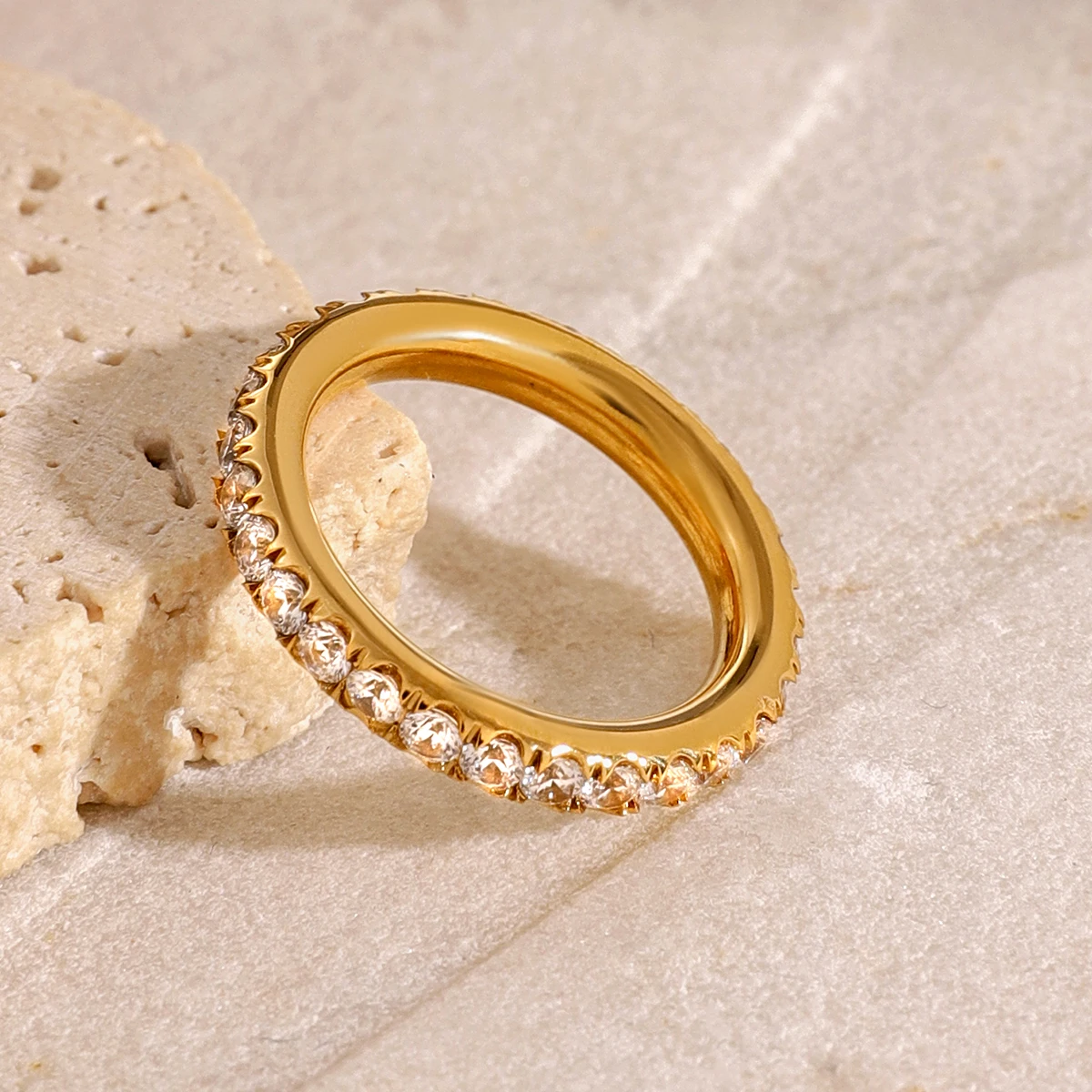 Youthway Cubic Zirconia Rhinestones Inlaid Round Ring 18K PVD Gold-plated Stainless Steels Waterproof Jewelry round rings cubic zircon ring jewelry rings ring jewelry