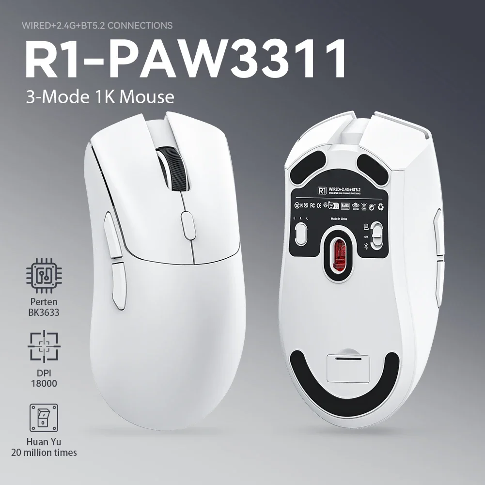 

Attack Shark R1 2.4g Bluetooth Wireless Mouse Tri-mode Connection 18000dpi Lightweight Macro Gaming Mouse Office Supply Mice