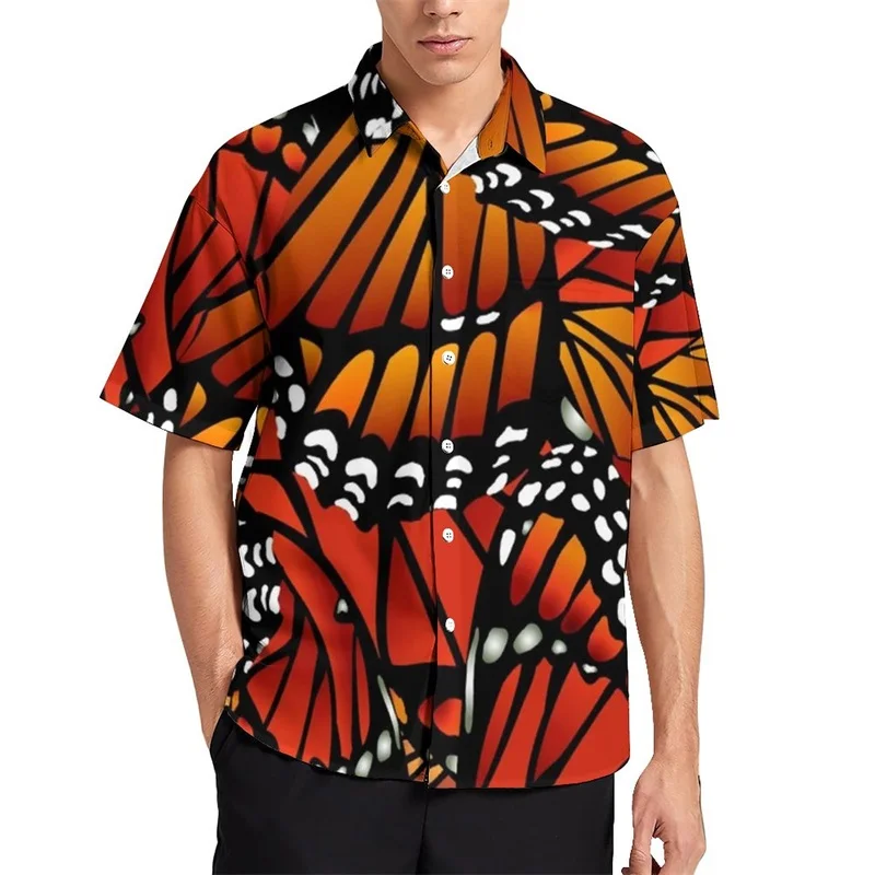 Camisas de verano para hombre, blusas con estampado de mariposas en 3D, camisas informales de manga corta de gran tamaño para playa, camisas holgadas con botones para hombre