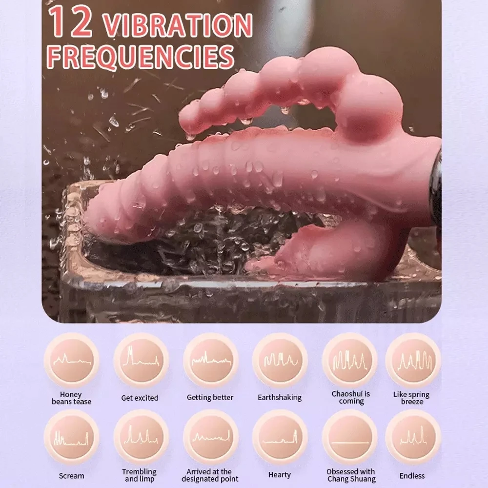 3 In 1 Dildo Rabbit Vibrator Tongue Licking Double Rod Masturbation Anal Clit Vibrator for Women female sex toys