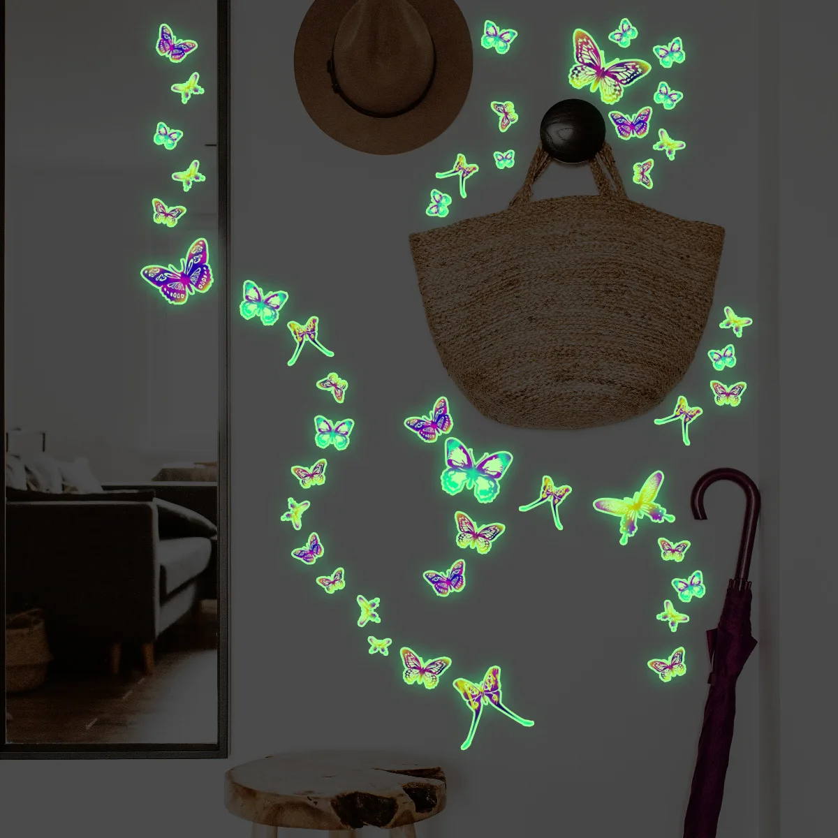 3pcs Luminous Color Butterfly Cartoon Wall Stickers Children's Room Living Room Decoration Wall Stickers Wallpaper Ycg4022 30 90cm green plant potted butterfly wall stickers background wall living room home decoration wall stickers wallpaper ms2317