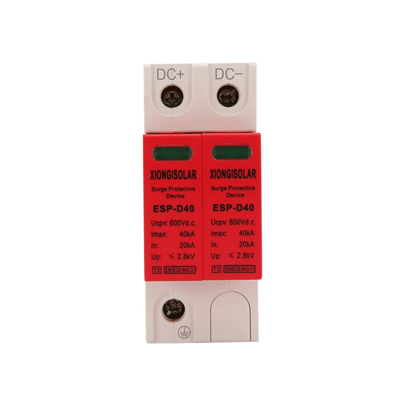 Solar Photovoltaic Low Voltage Rail DC 1000V/600V 20KA-40KA Surge Protection Device Lightning Arrester SPD XIONGISOLAR ESP-04 2P
