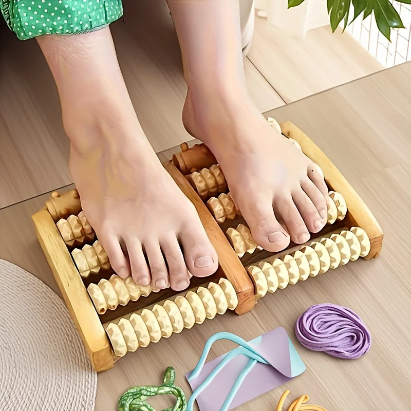 롤러가 있는 나무 발 마사지기로 발 마사지 - 이중 제어 디자인, 가정용으로 완벽함