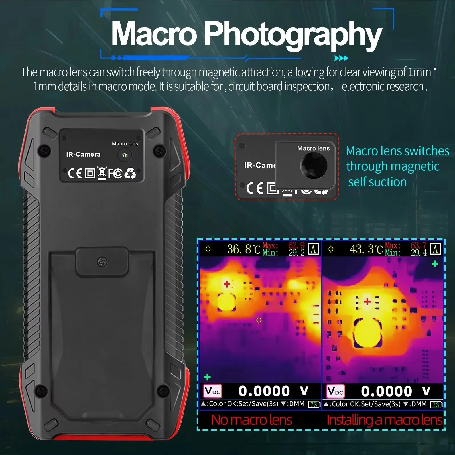 3.2inch Thermal Camera with Macro Lens 60000 Counts Digital Multimeter Electrica