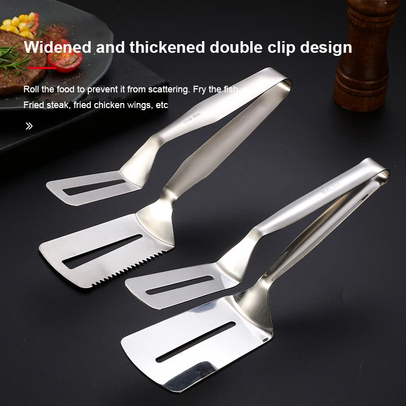 Stainless Steel Handle Kitchen Tongs Bread Meat Salad Clamp Clip Frying Spatula Home Cooking Utensils Kitchen 1PCS food tongs