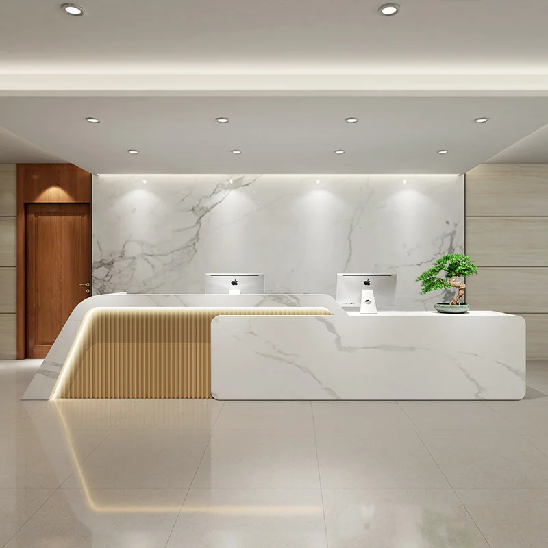 White Modern Reception Desks Check Out Simple Conference Lighting Luxury Front Desk Register Theke Rezeption Salon Furniture