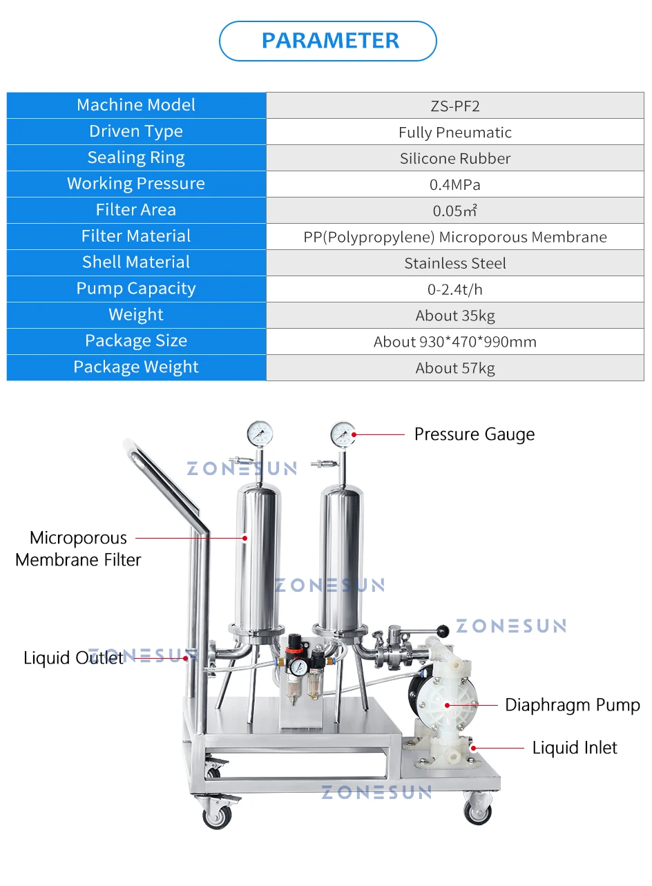 ZONESUN ZS-PF2 Perfume Filter Water Wine Purifier Filtration System Fragrance Producing Front End Diaphragm Pump Explosion-proof