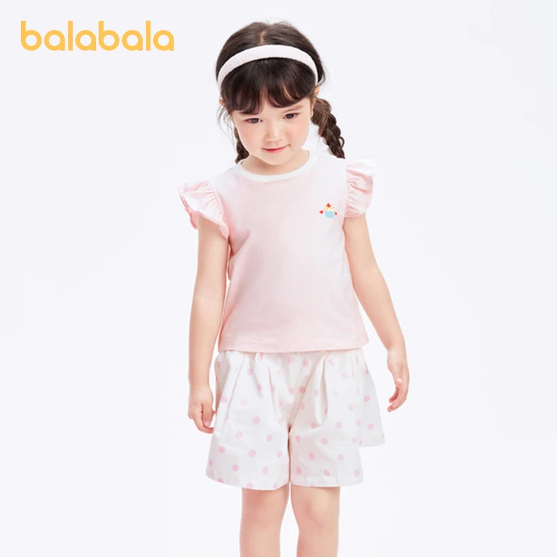 

Balabala Children Clothing Girls Set Baby Short Sleeve Two-Piece Set 2024 Summer New Sweet Floral Print Flutter Sleeves