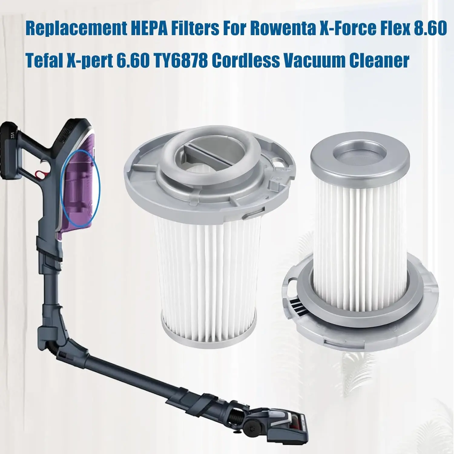 Replacement HEPA Filters for Rowenta X-Force Flex 8.60 Tefal X-pert 6.60 TY6878 Cordless Vacuum Cleaner Part No.ZR009005