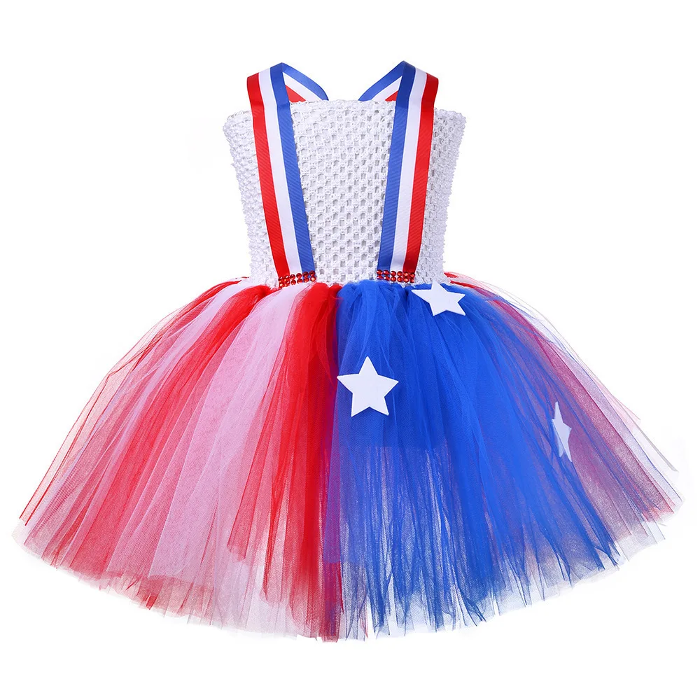 USA Independence Costumes for Girls Kids American Flag Day Suspender Dresses Children Carnival Party Outfit Christmas Clothes