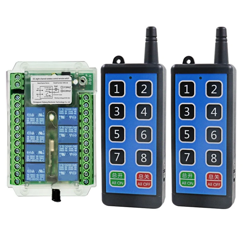 

8 Channel Wireless Rf Remote Control Switch 12V/24V/36V 433Mhz Remote Cont Wireless Remote Motor Control Switch DC9V-72V