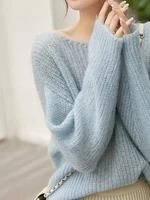 Elegant See-through Women Sweater Pullover Loose Jumper Autumn Winter Soft Warm Women Knitwear Sweater Basic Solid Cashmere Tops - Image 2