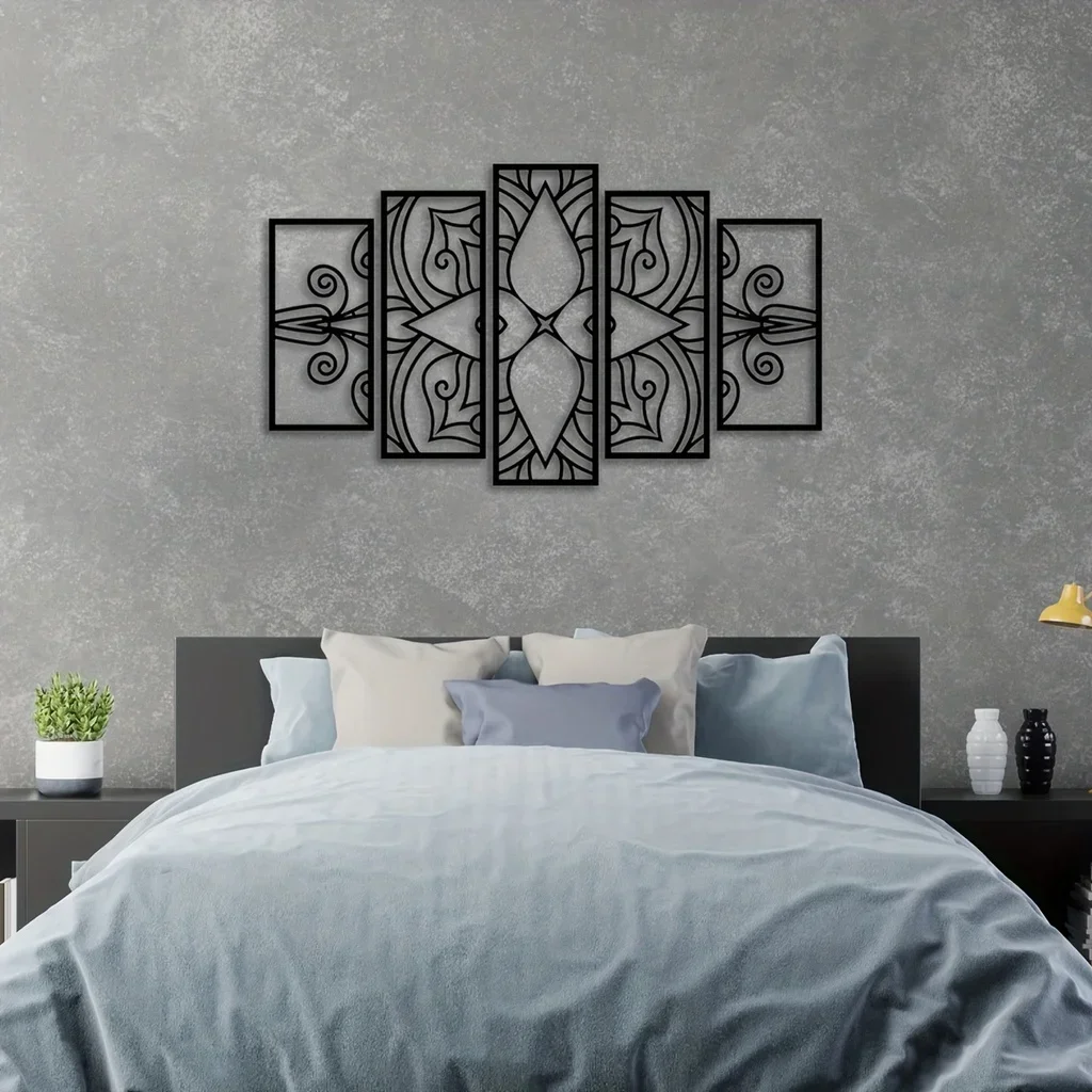 

HELLOYOUNG 5pcs/Set Mandala Home Decor Laser Cutting Metal Wall Mounted Art Metal Wall Hanging Sign Mandala Livingroom Bedroom D