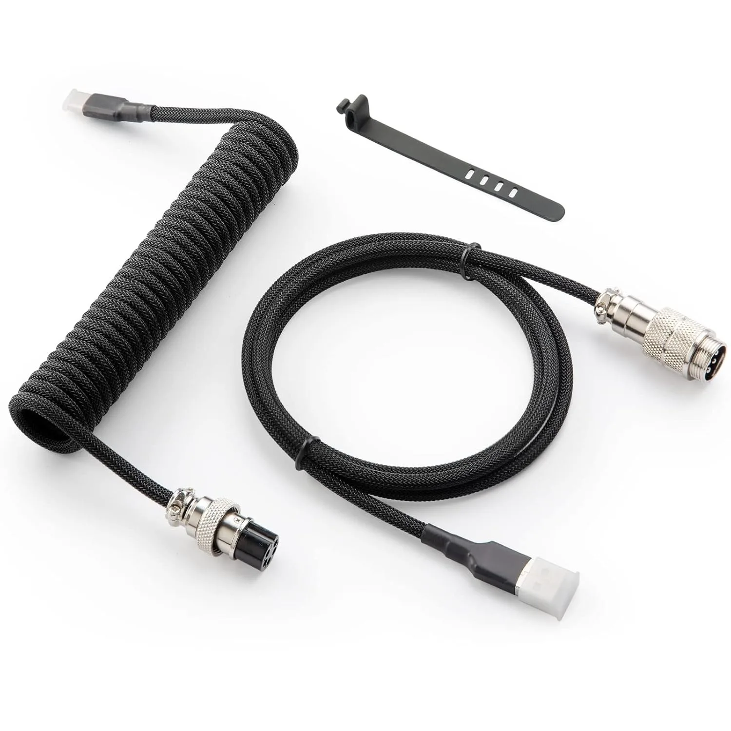 Enhanced Coiled USB-C Cable with Detachable Aviator Connector - 1.5M Double-Sleeved Braided USB-A to USB-C Cord