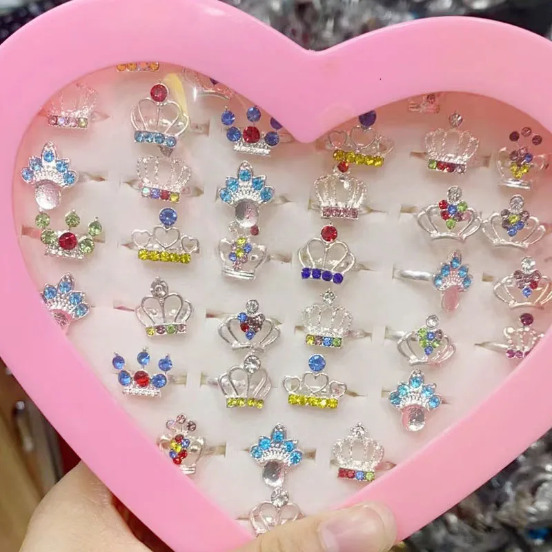 Finger Ring 5/10/36Pcs Cute Cartoon Kids Kawaii Korean Children Girls Enamel Flower Crown