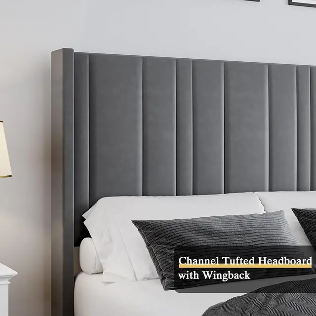 King Size Upholstered Bed Frame with Headboard 4