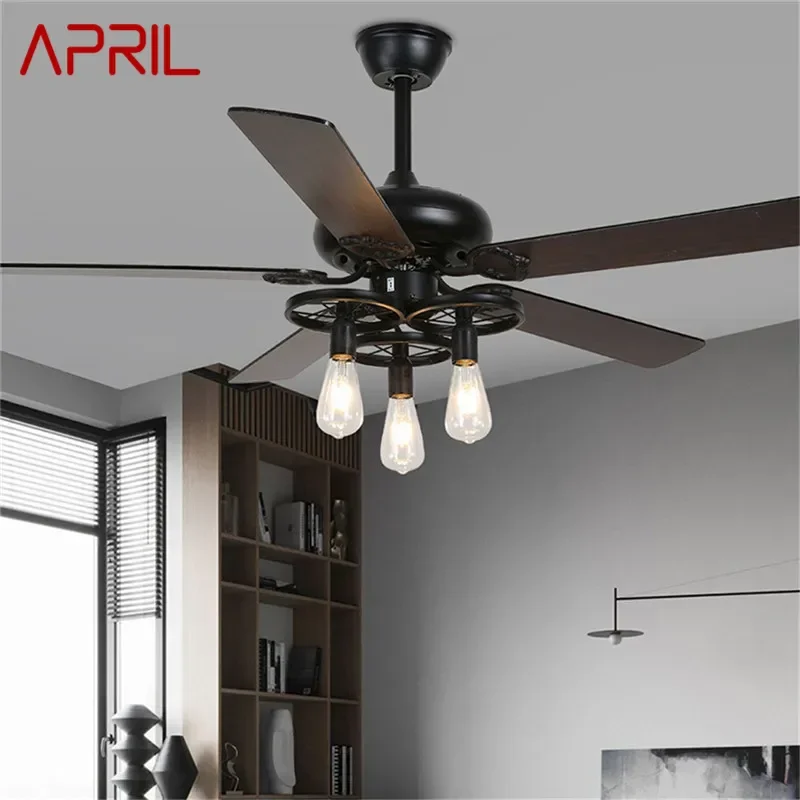 APRIL European Luxury LED Fan Light American Retro Living Room Restaurant Bedroom Ceiling Fan Light Remote Electric