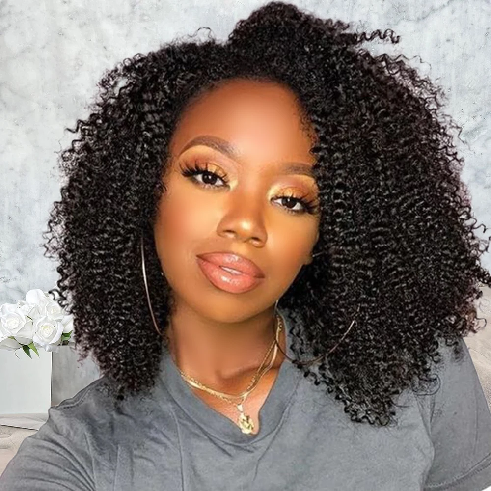 

Afro Kinky Curly Bob Human Hair Wigs 3c 4a Jerry Curly Bob Wigs 180% Densit Sassy Curly Wigs With Bangs Highlight Wig For Women