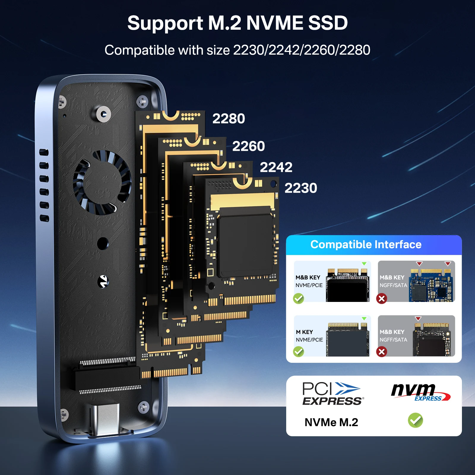 Estojo de Gabinete com Ventilador Embutido Versão de Tamanho Pequeno Nvme Usb 3.1 M.2 2280 60 42 30 10gbps - Imagem 6