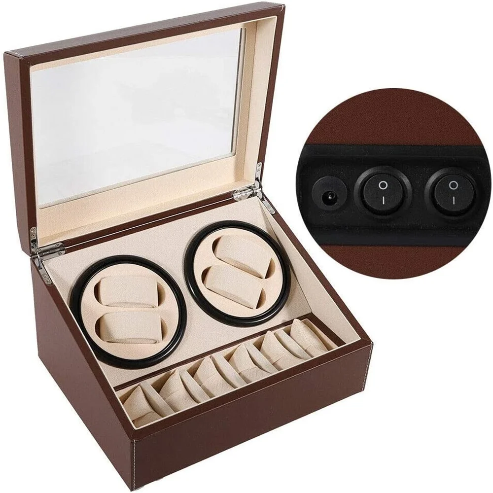 Hot Sale Black/Brown High Quality 4+6 Watch Winder Automatic Watch Display Box Luxury Storage Box Put Down 10 Watch