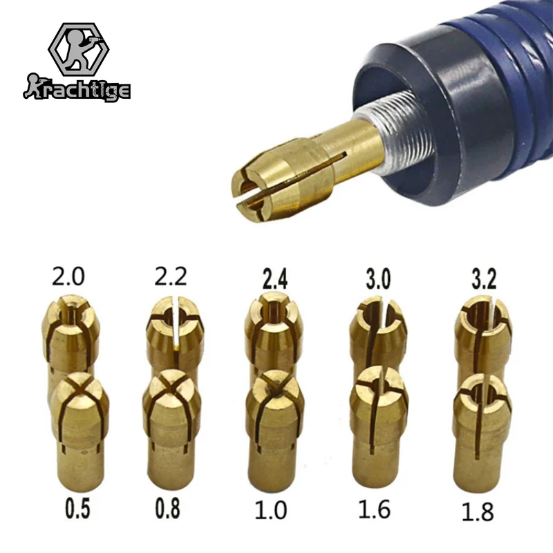 10Pcs Electric Grinding Accessories Set 0.5-3.2mm Three Claw Copper Chuck Nut Electric Grinding Chuck Tool bosch electric screw driver hexagonal plum blossom three four claw slotted screwdriver bit combination set accessories 25pcs