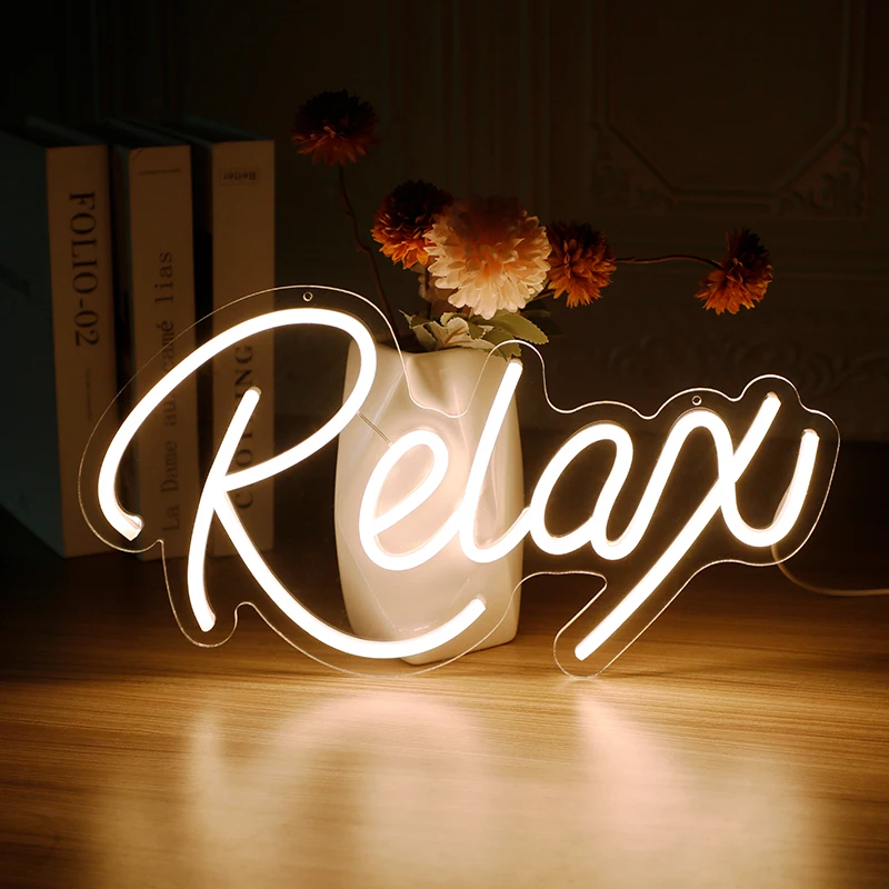 

Neon Signs LED Neon Sign Relax USB Neon Light up Sign Clear Acrylic 3D Art Decor for Bedroom Wall Decor