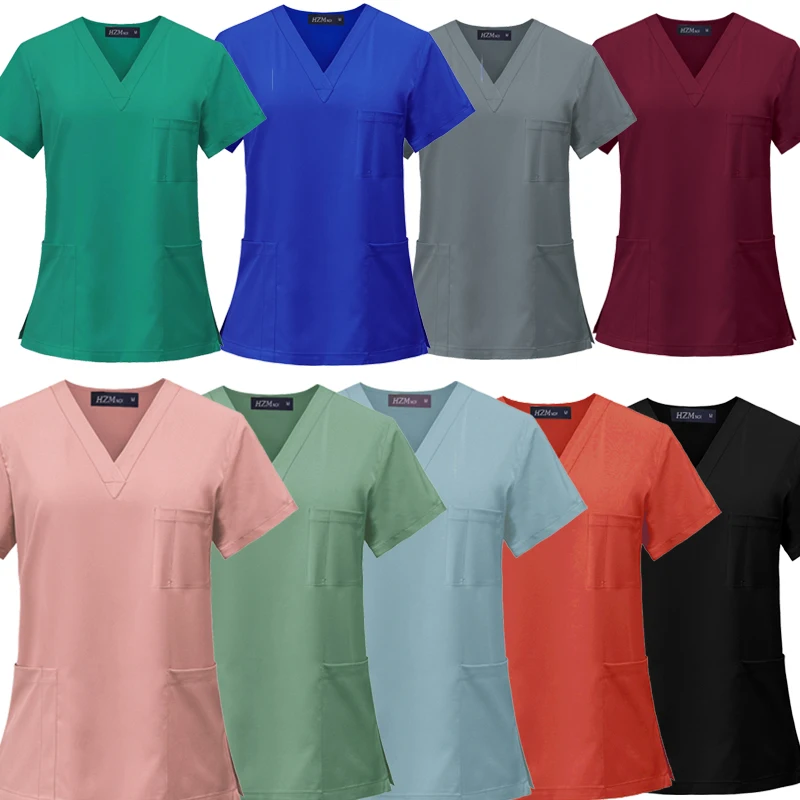 

1pc Top Multicolor Unisex Short Sleeved Pharmacy Nurse Uniform Hospital Doctor Workwear Oral Dental Surgery Medical Scrubs