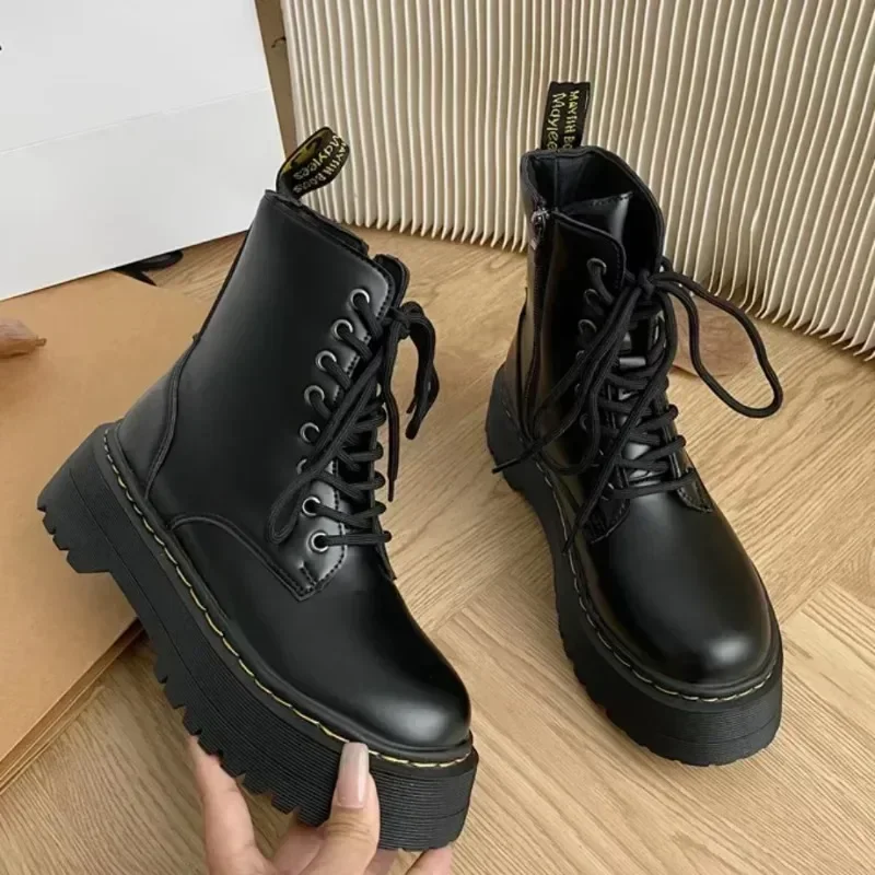 Botas-con-cordones-de-oto-o-para-mujer-zapatos-informales-de-tac-n ...