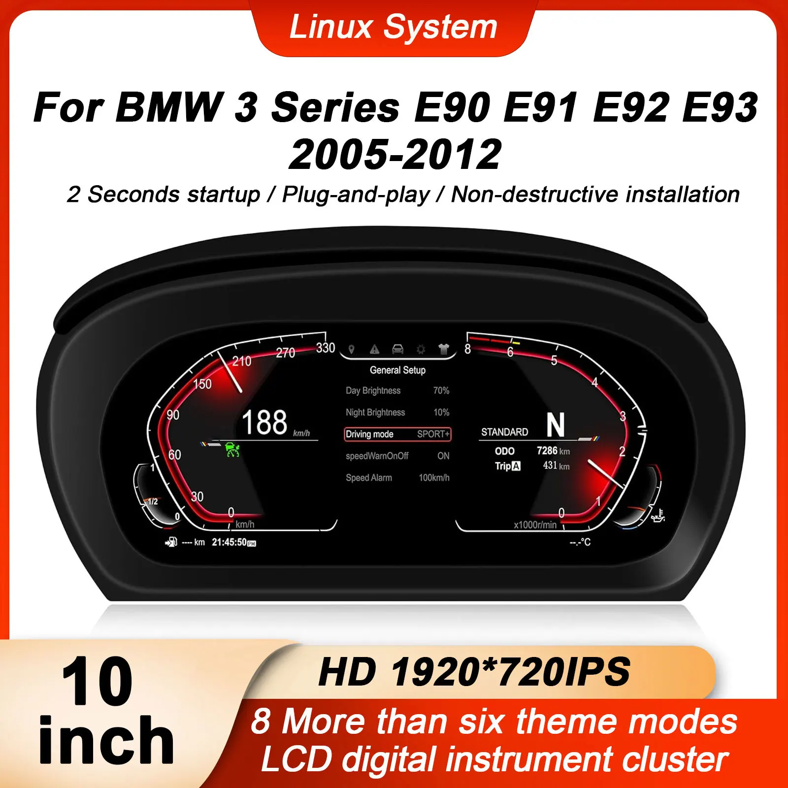 Panel de Instrumentos Digital de 10 Pulgadas para BMW Serie 3 E90 E91 E92 E93 2005-2012, Velocímetro, Odómetro, Tablero de Instrumentos, Plug and Play 2
