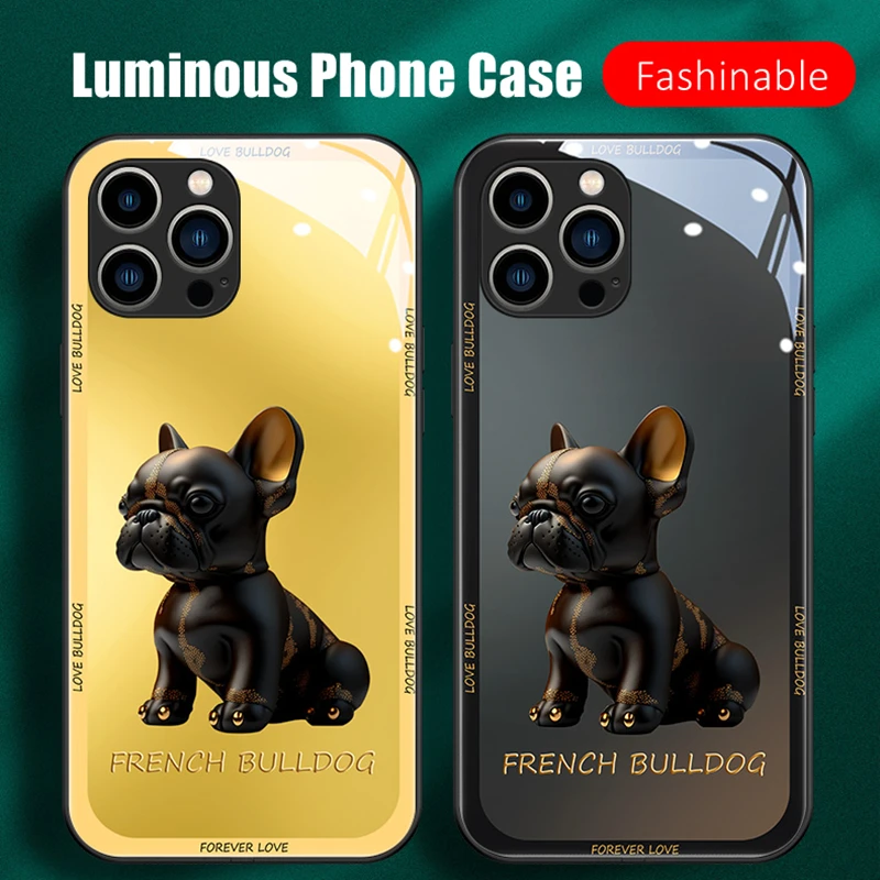 Cute French Bulldog LED Light Glowing Luminous Phone Case Birthday Gift for iPhone 11 12 13 14 15 X Xs Mini Pro Max Plus Cover
