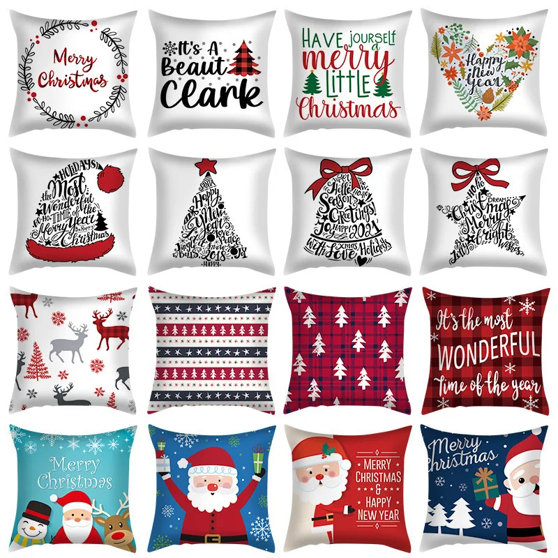 

Christmas Pillow Cover Santa Claus Elk Letter Print Pillow Cover Decor Sofa Decoration Pillowcase Soft Cushion Cover 45 * 45cm