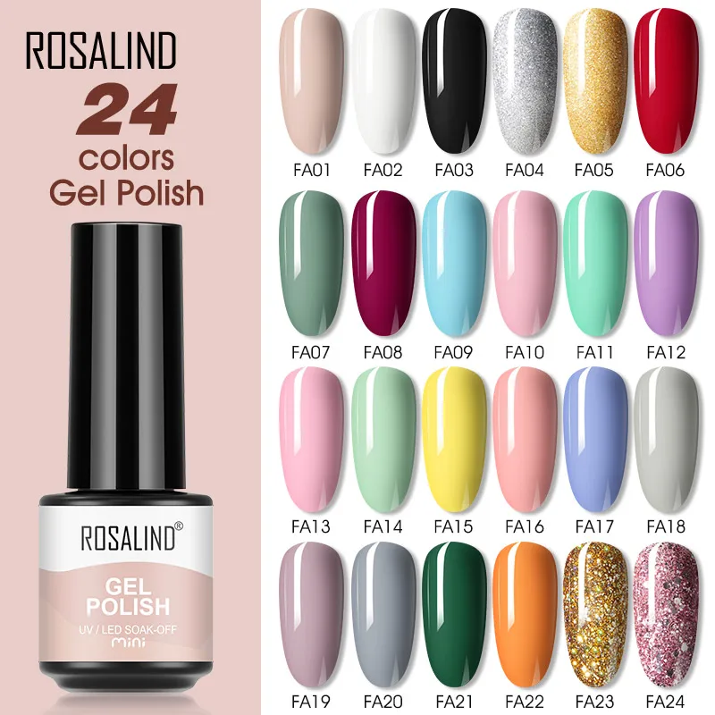 ROSALIND Mini Bottle Gel Nail Polish Base Top Coat Semi Permanent Gel Varnishes Hybrid Soak Off Nail Polish for Nail Art