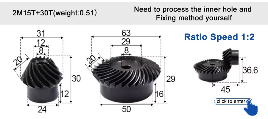 45 # Stahl 1M 15T Spiralkegelrad M1 Modul 1:1 90 Grad Differentialgetriebe Gleicher Übersetzungsverhältnis-Durchmesser – Detail 30