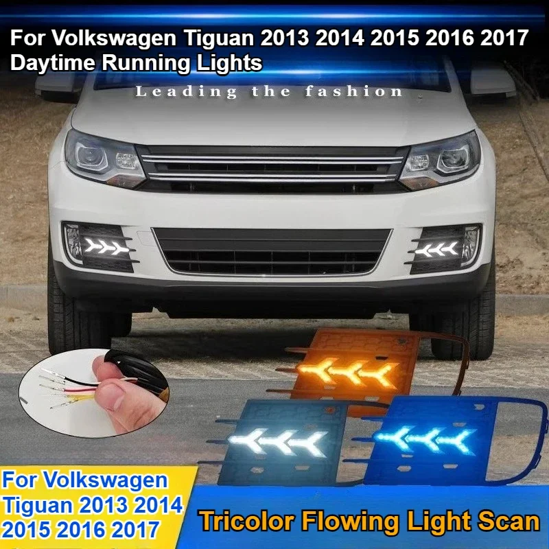 For Volkswagen Tiguan 2013 2014 2015 2016 2017 Car Led Daytime Running Light Front Fog Lamp DRL Yellow Dynamic Turn Signal detail image 1