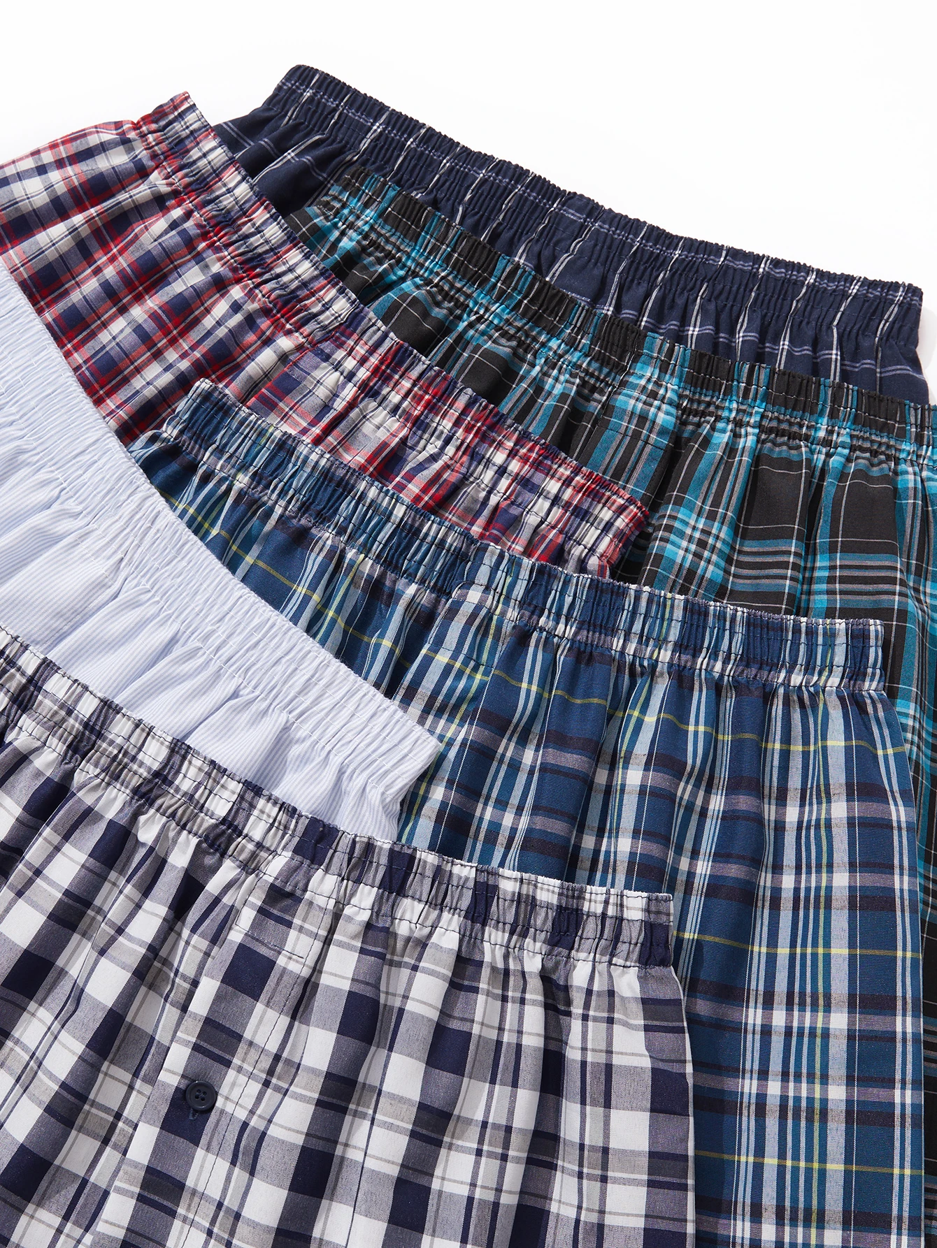 6 Pcs Boxer Shorts Casual Plaid Elastic Waistband Button Mens Boxer Underwear Woven Shorts For Home Random Color boxer shorts