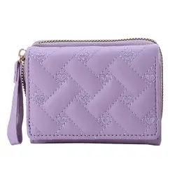 Women's Tri - Fold Wallet with Embroidered Love Pattern - Korean Minimalist Design (Light purple)