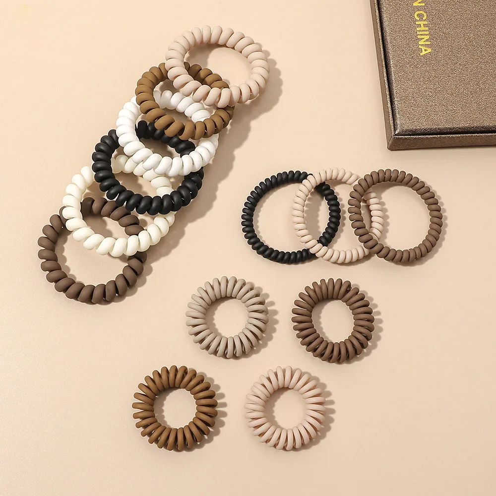 High-Elasticity New Coffee Color Frosted Telephone Wire Hair Ring Simple Versatile Tie Hair Rope Headdress Hair Accessories 10mm thick rope mobile phone lanyard spacer adjustable anti theft phone strap no 17 coffee beige