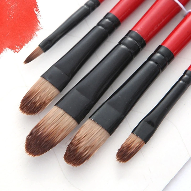 5 Pcs Paint Brush Set Nylon Hair Watercolor Brushes Round Pointed Tip Paintbrushes Professional Painting