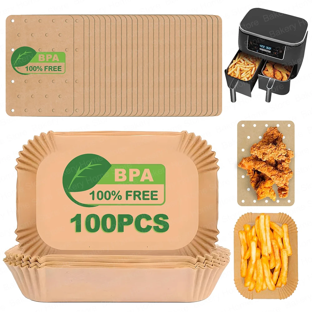 Air Fryer Baking Paper for Ninja Dual XL foodi AF300 AF400 AF451 Disposable Air Fryer Liners Fit 2-Basket 8-10QT Ninja Dual