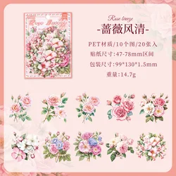 Romantic Pink Floral Decal Set - 20 Elegant Stickers for Journaling & Scrapbooking (F)
