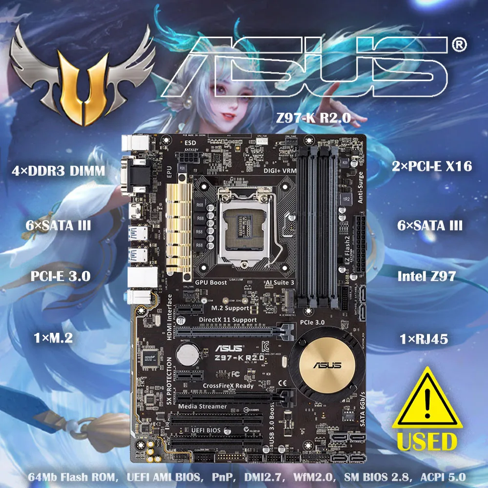 Asus Z97-K Desktop Motherboard Z97 Socket LGA 1150 i7 i5 i3