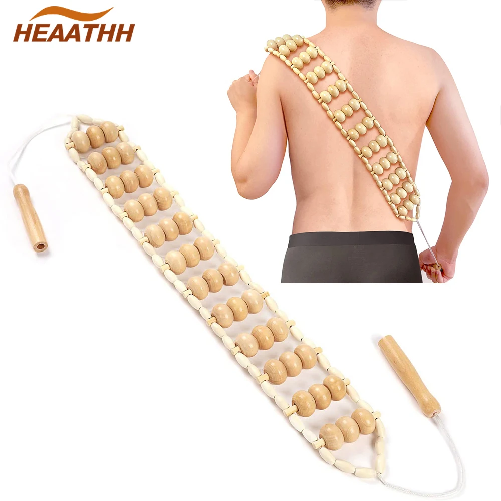 Heaathh Wood Back Massage Roller Rope, Wood Therapy Cellulite Massage