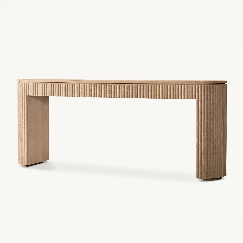 Modern Oak Entryway Table Furniture Wabi Sabi Fluted Wooden Narrow Console Tables for Living Room