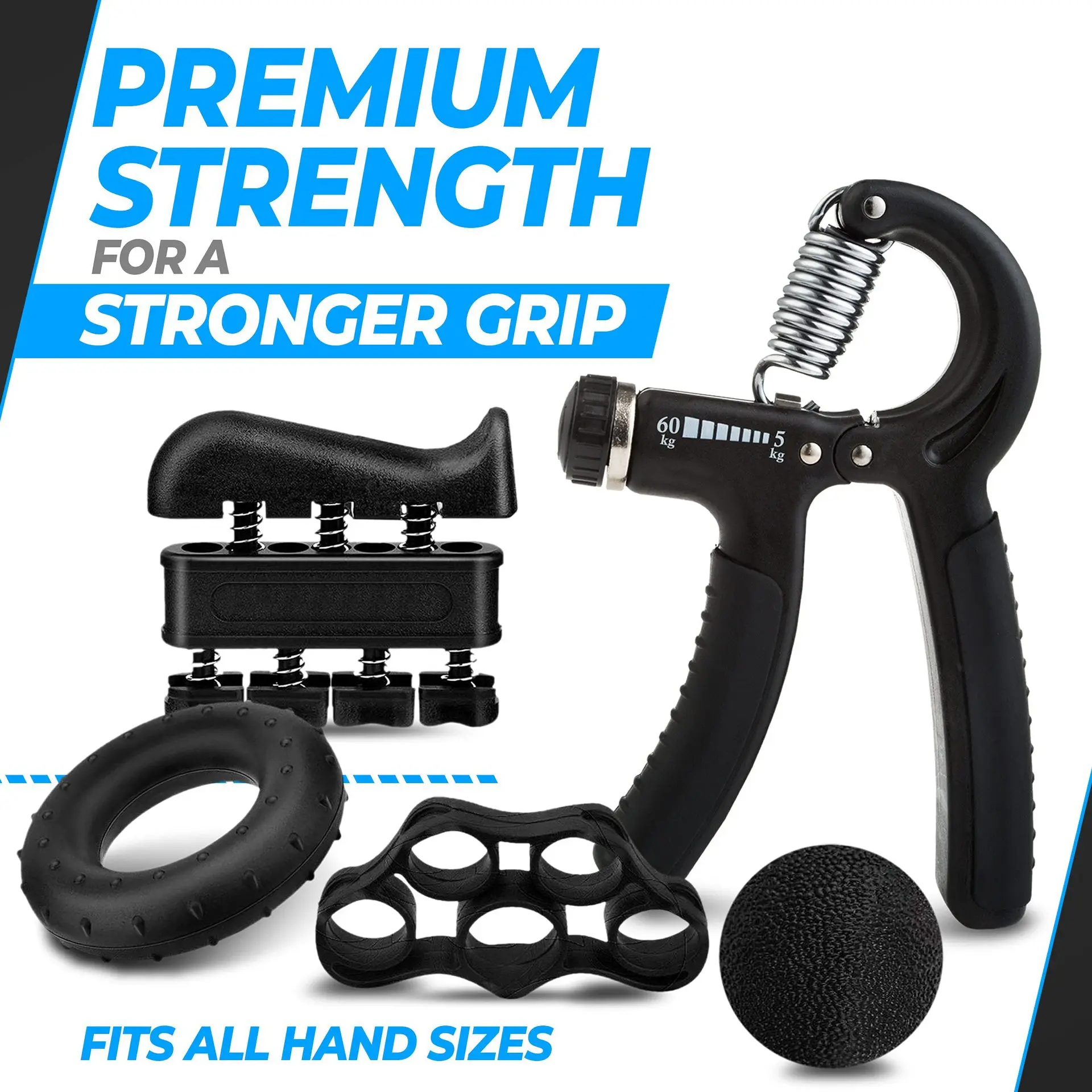 Adjustable Count Hand Grip Set Gym Fitness Finger Forearm Strength Muscle Recovery Gripper Exerciser Trainer Ball Decompression