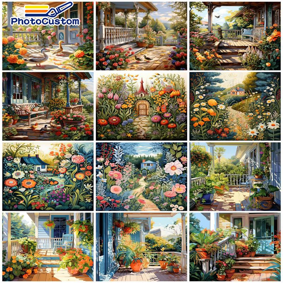 

PhotoCustom 60x75cm DIY Frame HandPainted Oil Paintings Painting By Numbers Garden Picture Acrylic Paint Kits Home Decor Wall Ar