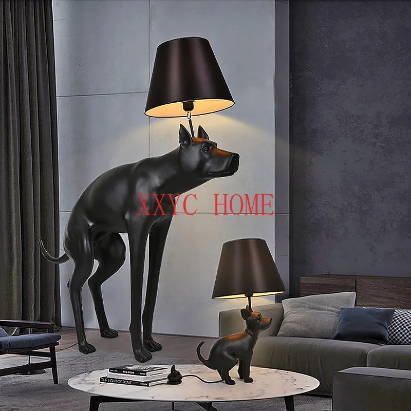 

Resin Big Dog Cloth Cover Nordic Living Room Bedroom Study Black Shit Creative Poop Dog Table Lamp