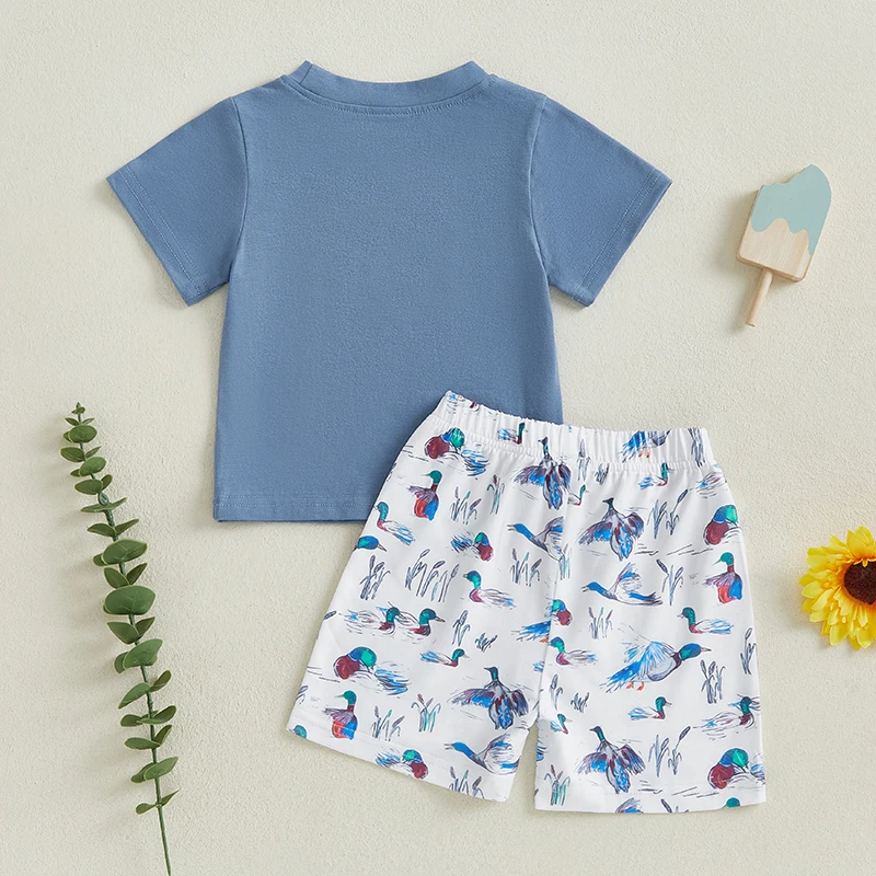 0-3Y Infant Toddler Baby Boys 2Pcs Clothes Set Summer Fashion Short Sleeve O Neck Tops Duck Print Shorts Sets