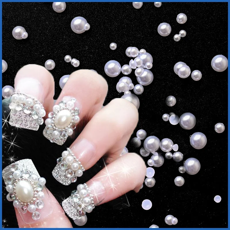 

1000pcs+ Mixed Sizes Platback 3D Colorful Pearl Nail Art Jewelry Decor DIY Manicure Accessories Pearl Nail Rhinestones Tools 1#