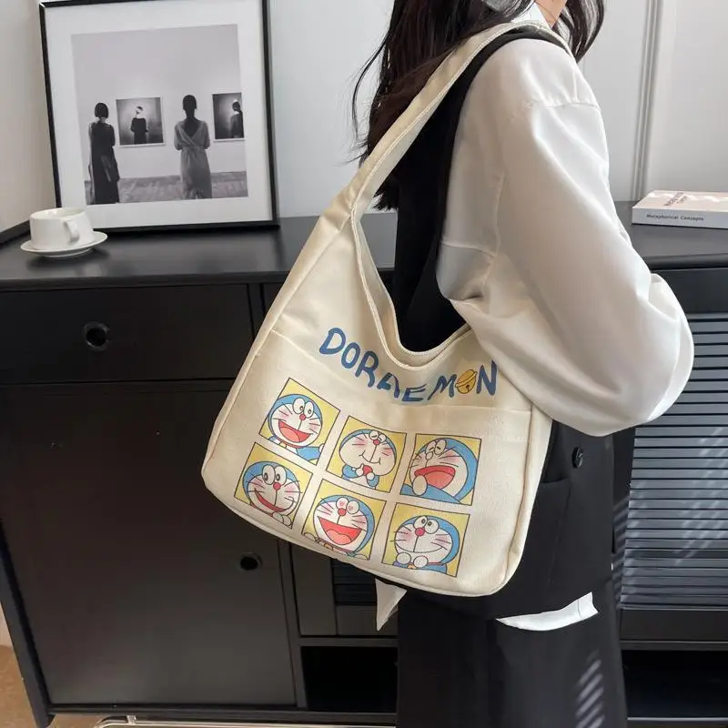 Kawaii Doraemon Cartoon Cute Largecapacity Versatile Canvas Bag Handbag Shoulder Bag Leisure